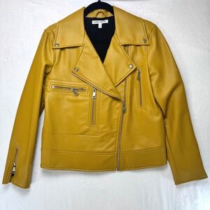 Elizabeth and James Womens Mustard Yellow Faux Leather Moto Jacket Size S
